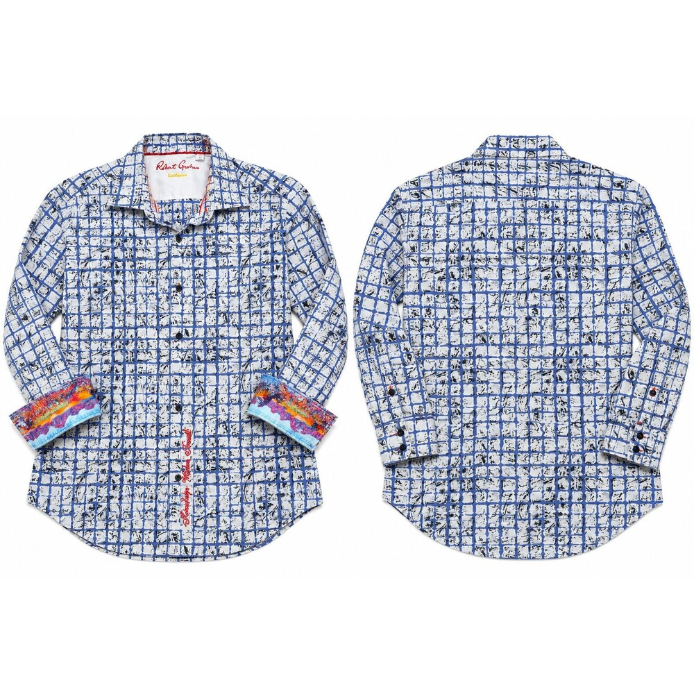 Robert Graham Exclusive Shirt Large Blue White Geometric Flip Cuff Classic Fit